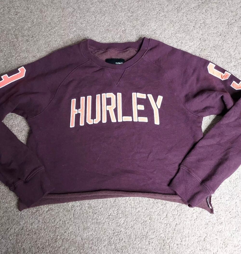 Women's Size XL Hurley Maroon & Orange Cropped Logo Sweater